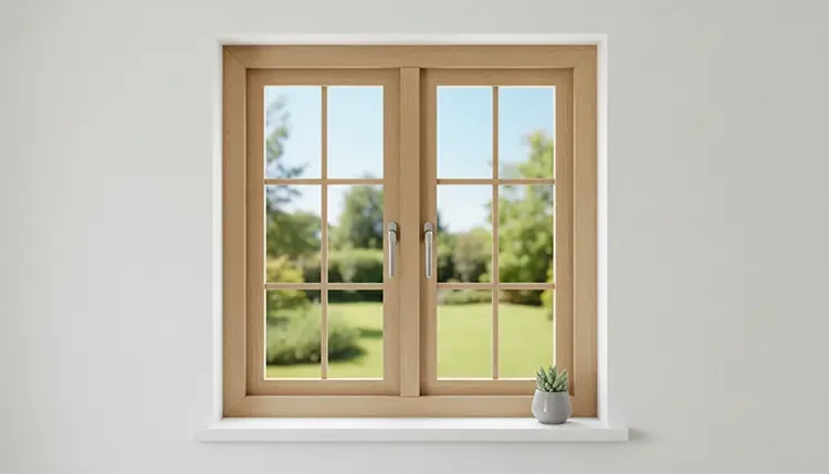 Imagen de una ventana de PVC de color madera